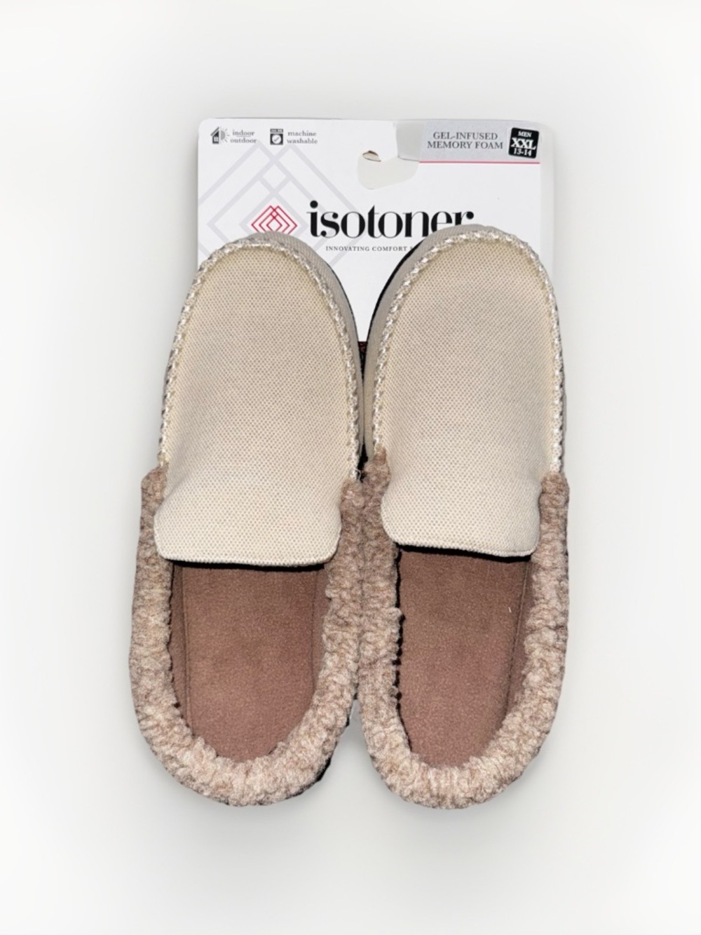 Isotoner Men’s Size XXL 13-14 Gel Memory Foam Slip-On Loafers Cream Beige NEW